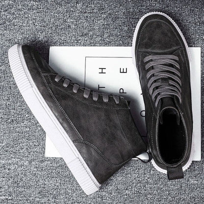 Herr High-Top Sneakers - Läder - Snörning - Tjock Gummisula - Bekväma Vardagskor