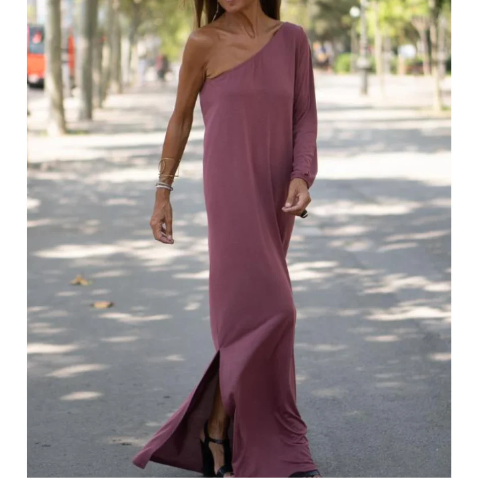 Damklänning – One Shoulder – Elegant Drape – Smal Passform – Lång Aftonmodell