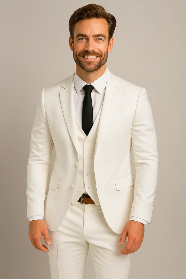 Herrkostym 3-delad – Slim Fit – Ullmix – Kavaj med Notch Slag – Formell Stil