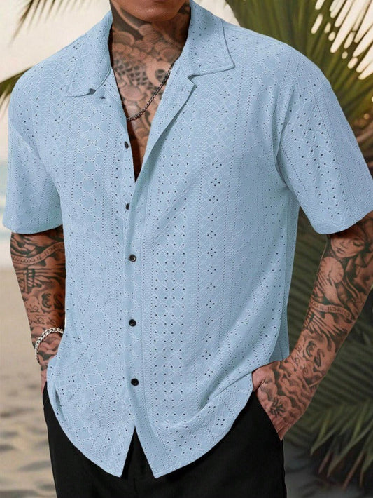 Herrskjorta – Regular Fit – Kort ärm – Cotton – Ihålig jacquarddesign