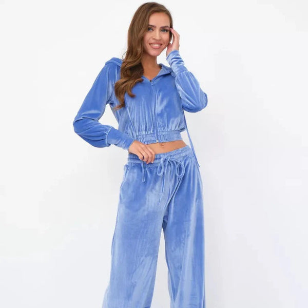 Dam Lounge Set – Fleece – Avslappnad Passform – Hood med Dragsko – Vida Byxor
