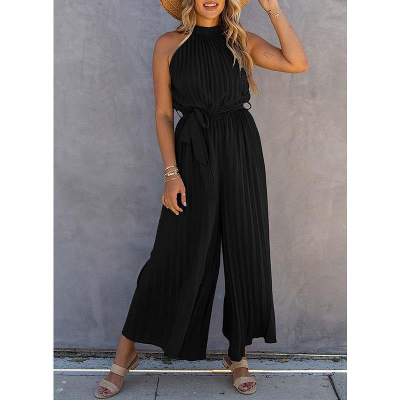 Dam Jumpsuit – Halterneck – Plisserad Textur – Vida Ben – Knytband i Midjan