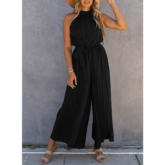 Dam Jumpsuit – Halterneck – Plisserad Textur – Vida Ben – Knytband i Midjan