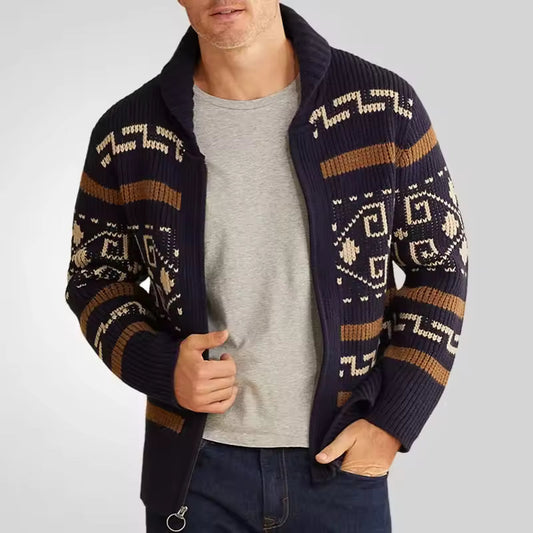 Herrkofta – Ullmixstickad – Regular Fit – Dragkedja – Krage – Mönstrad Design