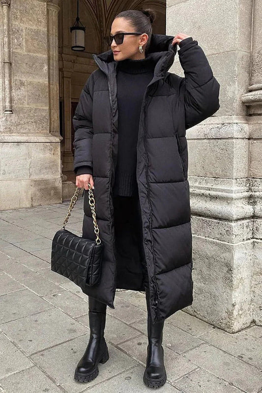 Dam Lång Dunkappa – Oversized Passform – Quiltad Design – Hög Krage Med Huva