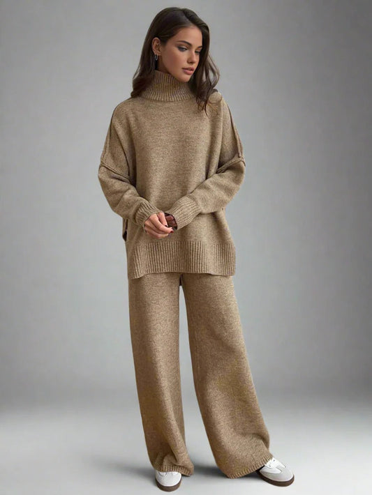 Dam Lounge Set – Mjukstickad Oversized Passform – Polokrage – Vida Byxor