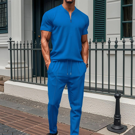 Herrträningsset – Slim Fit – Kortärmad Tröja med Dragkedja – Byxa med Resårmidja