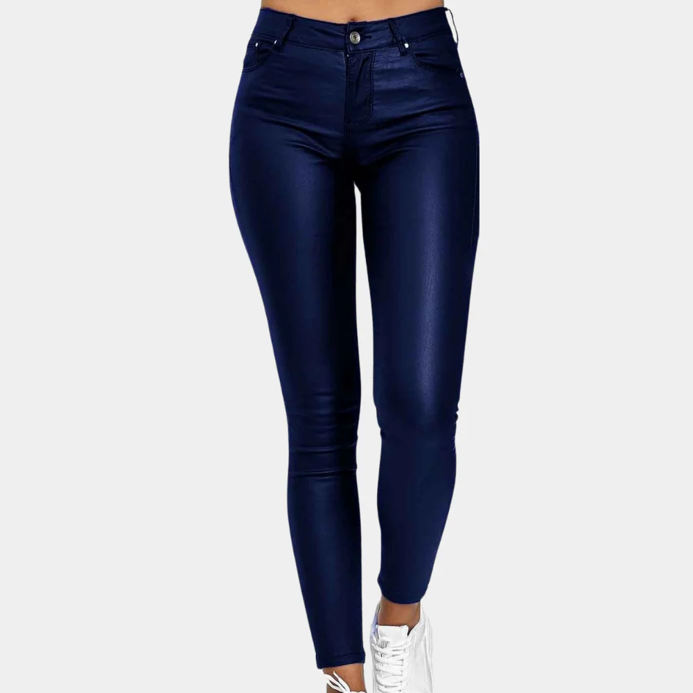 Dam Byxor – Slim Fit – Skinnlook – Fullängd – Femficksdesign – Midjeresår med Knapp