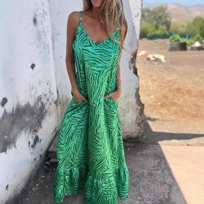 Damklänning Maxi – Avslappnad Passform – Tunna Axelband – Fickor