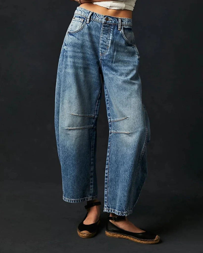 Damjeans – Avslappnad Passform – Hög Midja – Raka Ben – Slitstark Denim