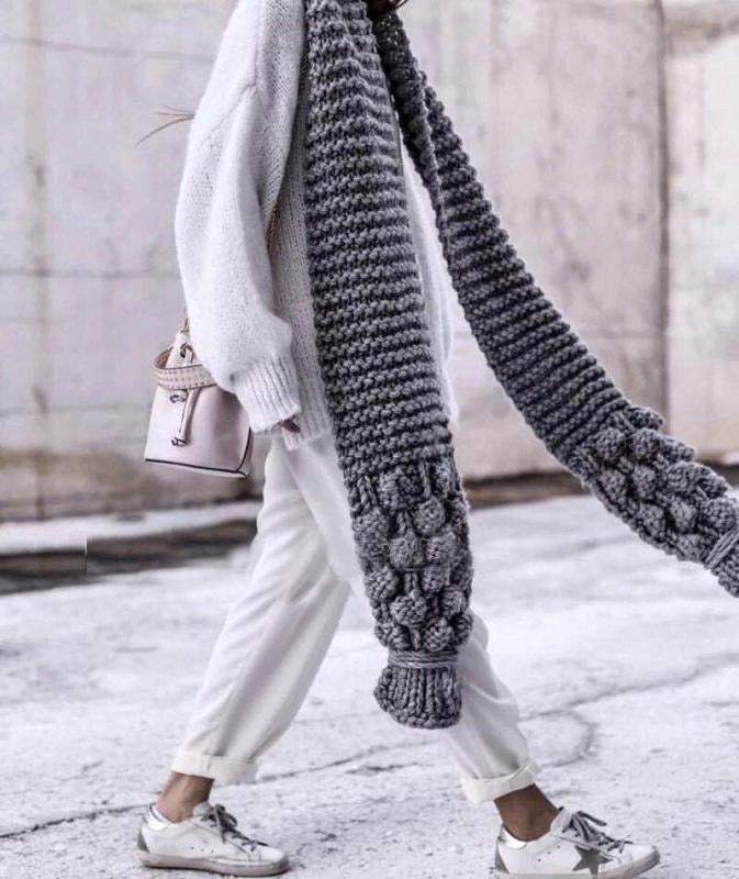 Dam Halsduk – Oversized Passform – Tjock Ullmix – Kabelstickad Struktur