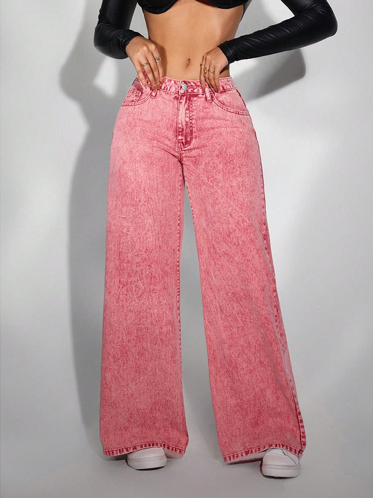 Damjeans – Hög Midja – Avslappnad Passform – Vida Ben – Hellång Denim