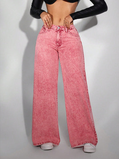 Damjeans – Hög Midja – Avslappnad Passform – Vida Ben – Hellång Denim