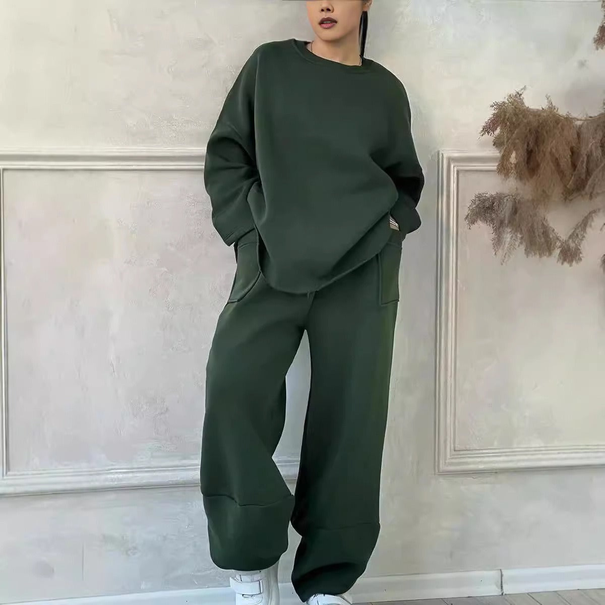 Dam Lounge Set – Oversize Passform – Bomullsblandning – Vidbyxa – Rund Halsringning
