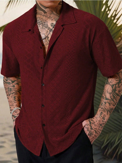 Herrskjorta – Regular Fit – Kort ärm – Cotton – Ihålig jacquarddesign