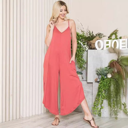 Dam Jumpsuit – Lös Passform – Vida Ben – Ärmlös V-ringning – Fickor – Cottonblandning