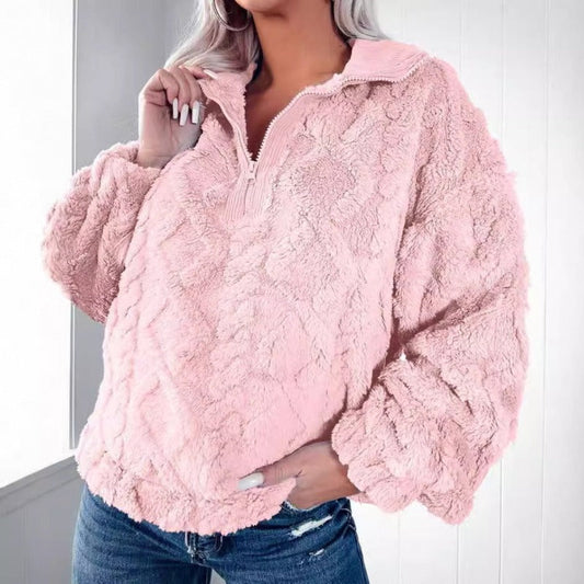 Damtröja i fleece – Oversize passform – Halv dragkedja – Ståkrage – Mjuk struktur