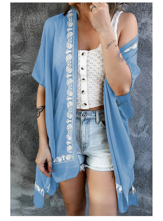 Dam Kimono Kofta – Avslappnad Passform – Broderad Kant
