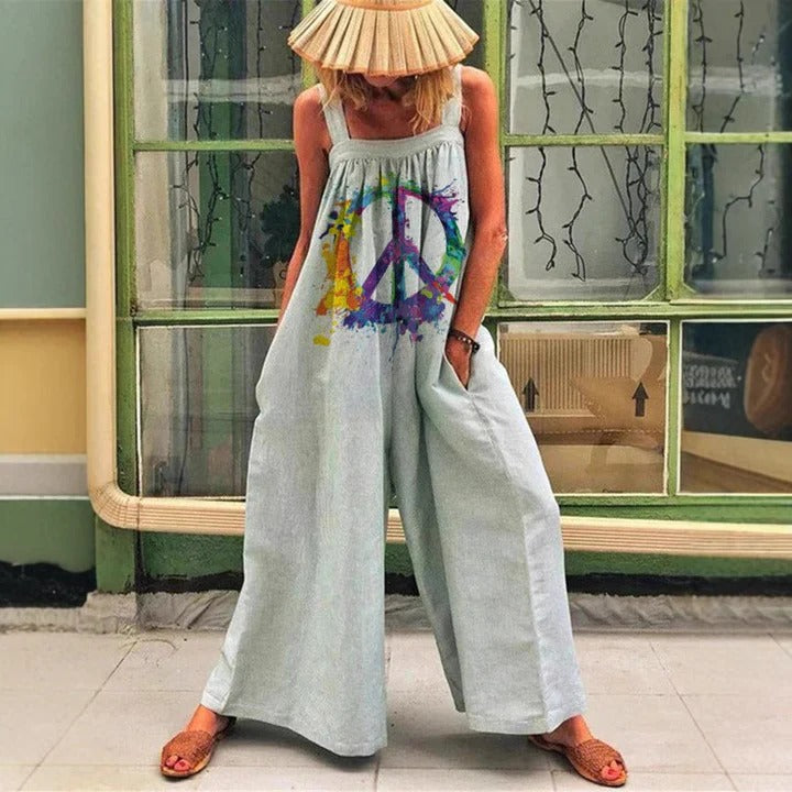 Damoverall – Vida Ben – Ärmlös Avslappnad Passform – Andningsbart Bomullstyg – Konstnärligt Mönster