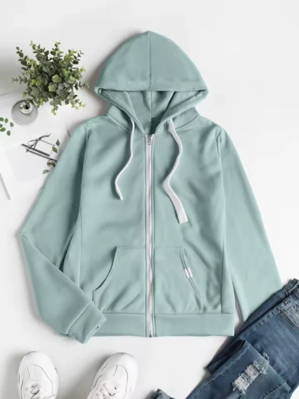 Dam Hoodie med Dragkedja – Regular Fit – Bomull – Justerbar Huva – Fickor