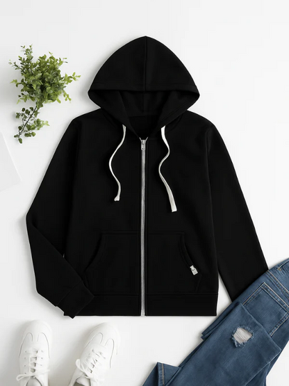 Dam Hoodie med Dragkedja – Regular Fit – Bomull – Justerbar Huva – Fickor
