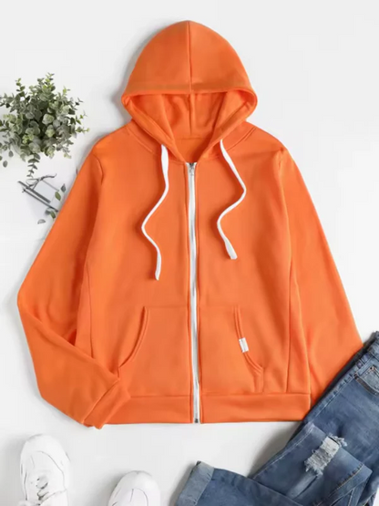 Dam Hoodie med Dragkedja – Regular Fit – Bomull – Justerbar Huva – Fickor