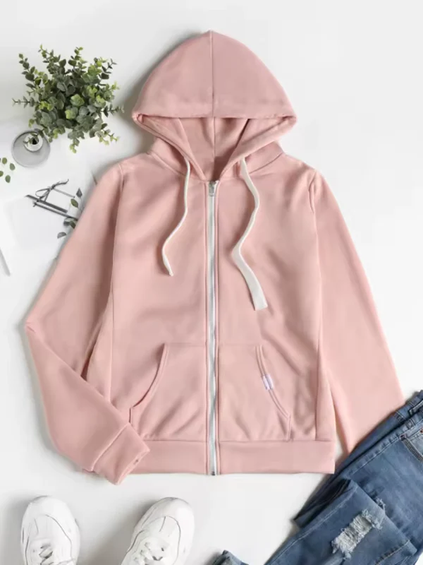 Dam Hoodie med Dragkedja – Regular Fit – Bomull – Justerbar Huva – Fickor