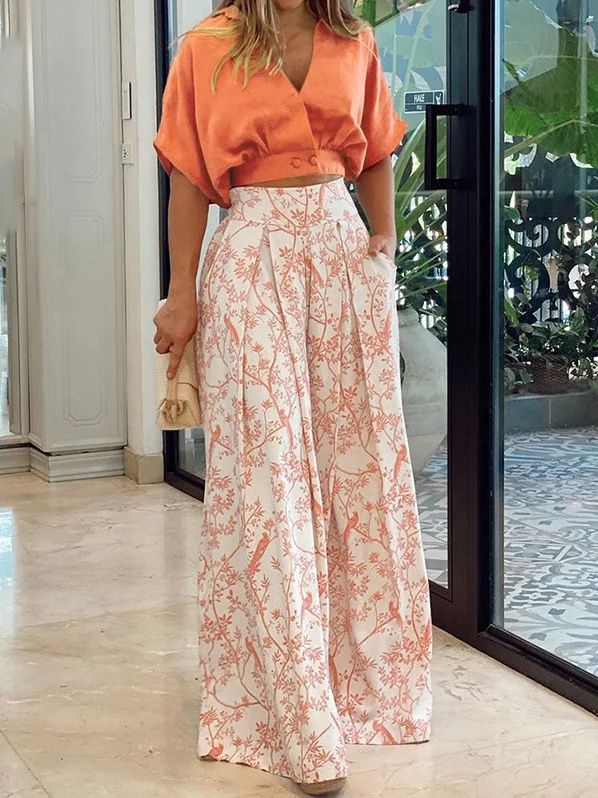 Damset i två delar – Avslappnad topp med dolmanärmar – Vida byxor med hög midja – Andningsbart tyg