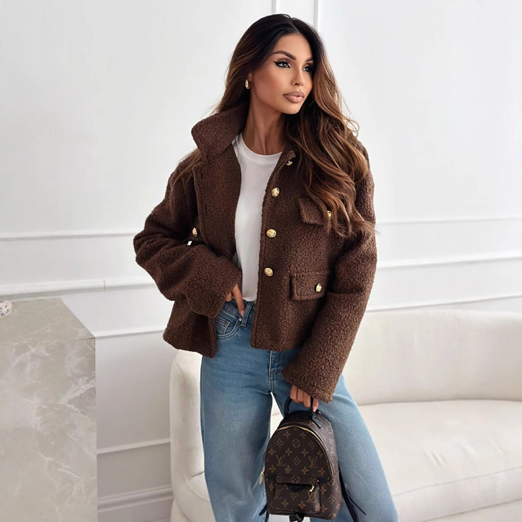 Damjacka – Avslappnad Passform – Mjuk Textur – Metallknappar – Höftlängd