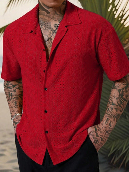 Herrskjorta – Regular Fit – Kort ärm – Cotton – Ihålig jacquarddesign