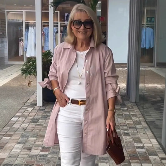 Damkofta – Avslappnad Passform – Lång Modell – Bomull – Långärmad med Krage