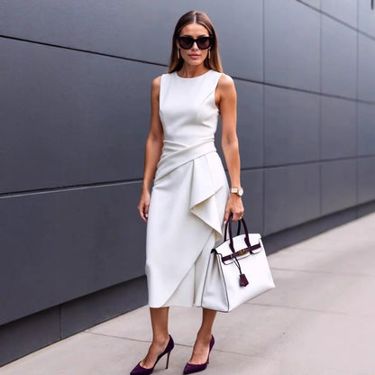 Dam Sheathklänning – Slim Fit – Draperad Framsida – Ärmlös Elegant Look