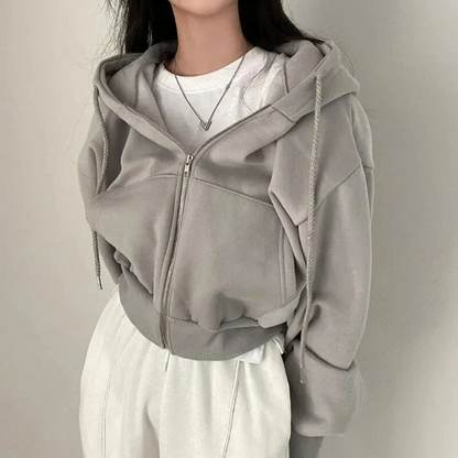 Dam hoodie med dragkedja – Croppad oversized passform – Mjuk bomullsblandning – Med huva och fickor