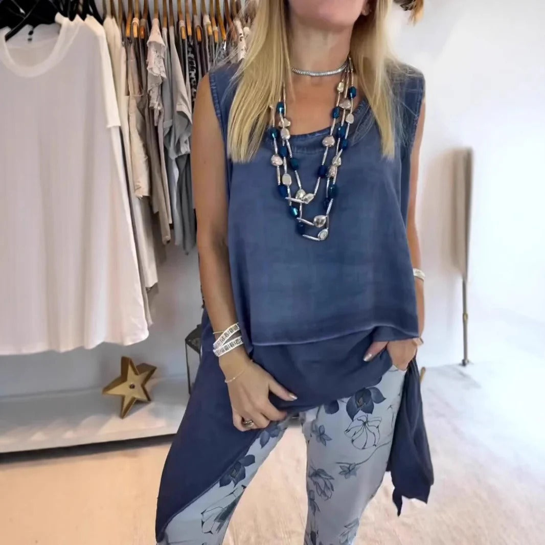 Damtop – Ärmös Lång Modell – Avslappnad Passform – Asymmetrisk Fåll – Bomullskänsla