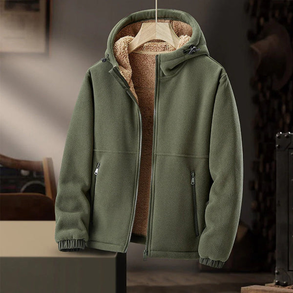 Herrjacka i fleece – Sherpafodrad – Normal Passform – Huva – Dragkedjefickor
