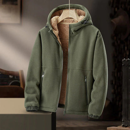 Herrjacka i fleece – Sherpafodrad – Normal Passform – Huva – Dragkedjefickor