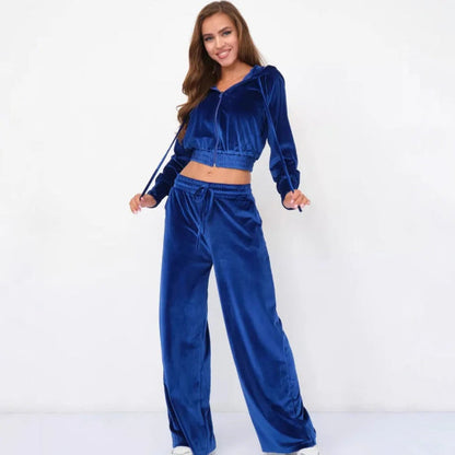 Dam Lounge Set – Fleece – Avslappnad Passform – Hood med Dragsko – Vida Byxor