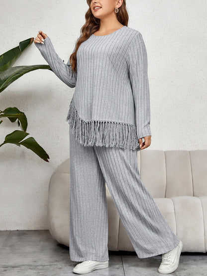 Dam Lounge Set – Oversized Passform – Ribbad Stickning – Fransdetalj – Vida Ben