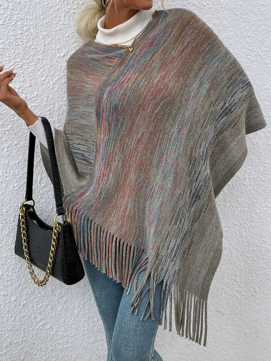 Dam Shawltröja – Oversize Passform – Stickad Ull – Fransdetalj – Avslappnad Stil