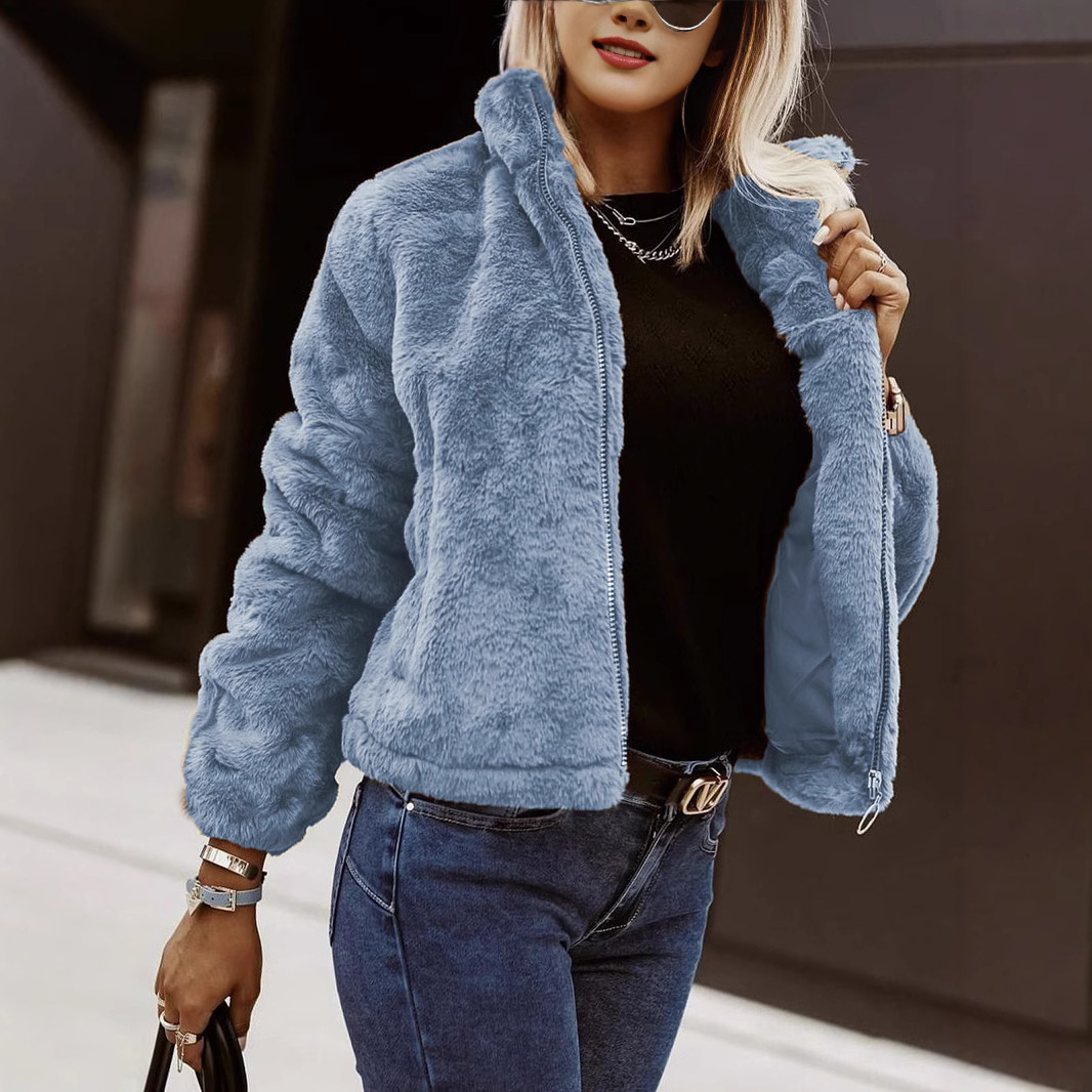 Damkofta – Dragkedja – Hög Krage – Mjuk Plyschstruktur – Avslappnad Passform