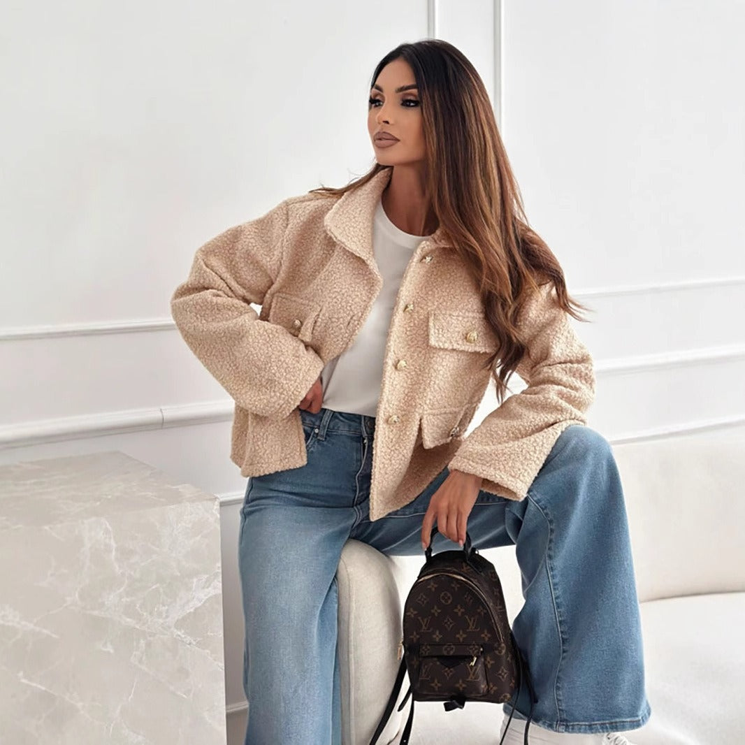 Damjacka – Avslappnad Passform – Mjuk Textur – Metallknappar – Höftlängd