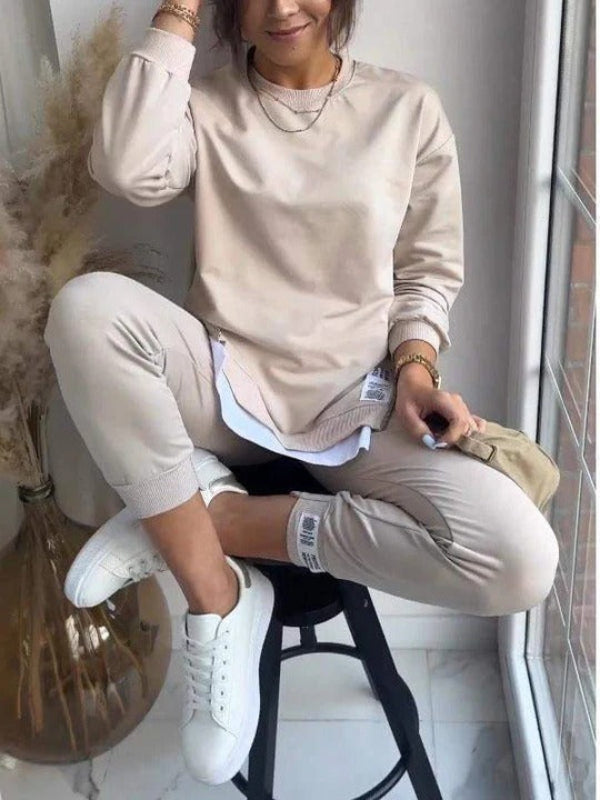 Dam Lounge Set – Oversize Tröja – Taperade Joggers – Mjuk Bomullsblandning