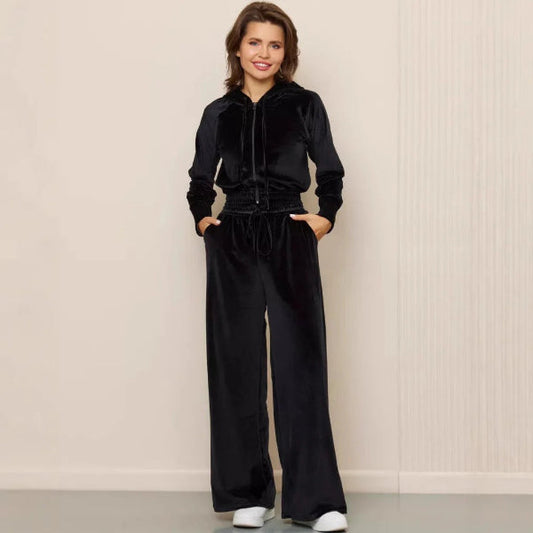 Dam Lounge Set – Fleece – Avslappnad Passform – Hood med Dragsko – Vida Byxor