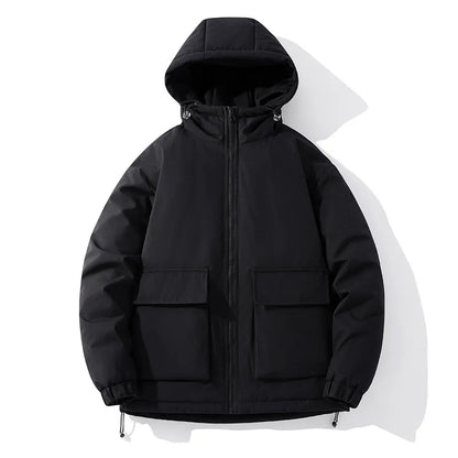 Herrjacka Med Huva – Vadderad – Oversized Passform – Dragkedja – Fickor Med Flik