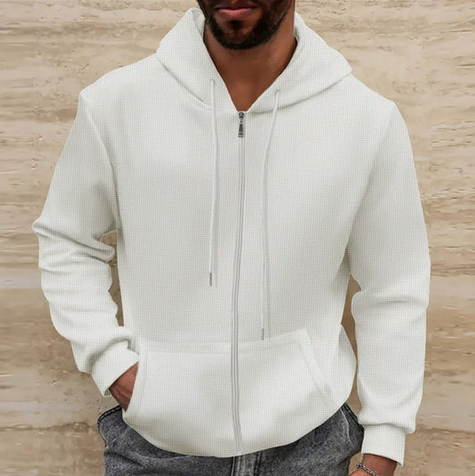 Herrjacka med huva – Waffle-struktur – Regular Fit – Fullzip – Ledig stil