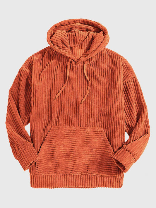 Herrhoodie – Oversize avslappnad passform – Manchestertyg – Känguruficka – Muddar