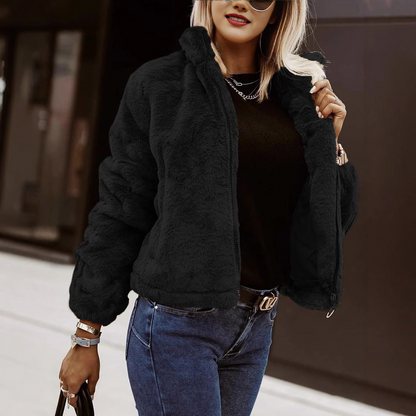 Damkofta – Dragkedja – Hög Krage – Mjuk Plyschstruktur – Avslappnad Passform