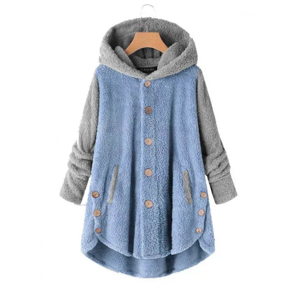 Dam Hooded Kappa – Oversized Passform – Fuzzy Fleece – Knäppning – Asymmetrisk Fåll