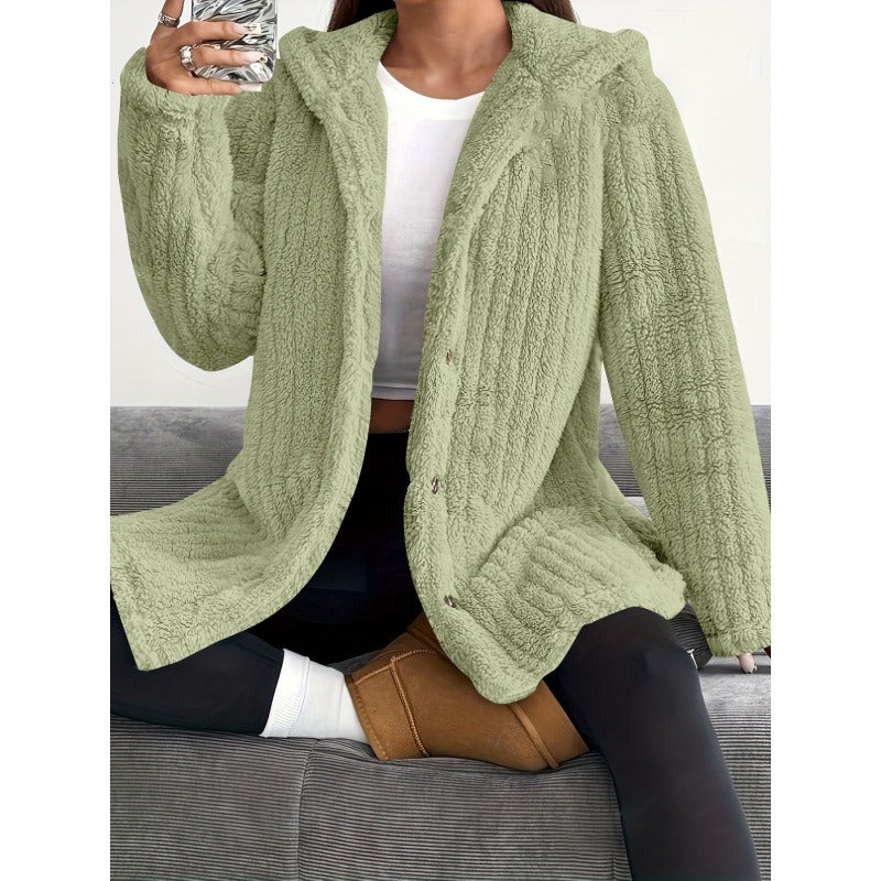 Damkappa – Oversized Passform – Huva – Ribbad Struktur – Knäppning – Mjuk Touch