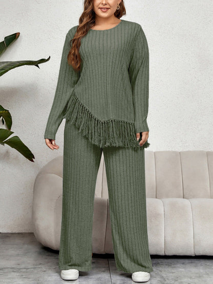 Dam Lounge Set – Oversized Passform – Ribbad Stickning – Fransdetalj – Vida Ben